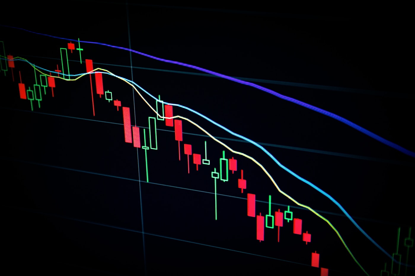 Financial trading screens and stock market asset valuation charts