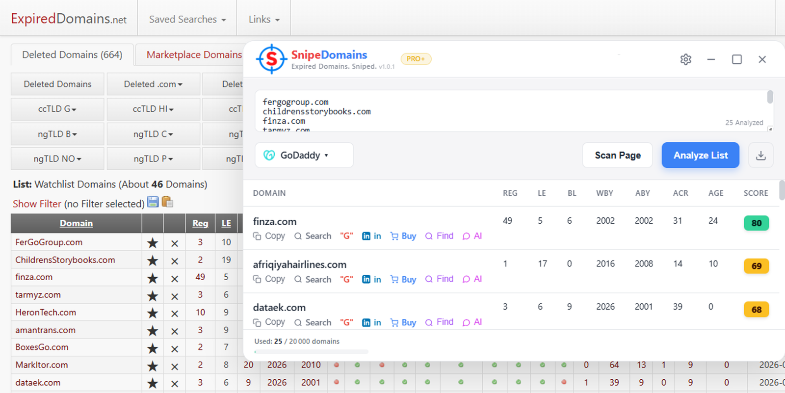 SnipeDomains Interface